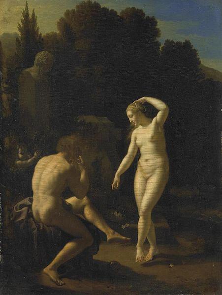 Adriaen van der werff A nymph dancing before a shepherd playing a flute.